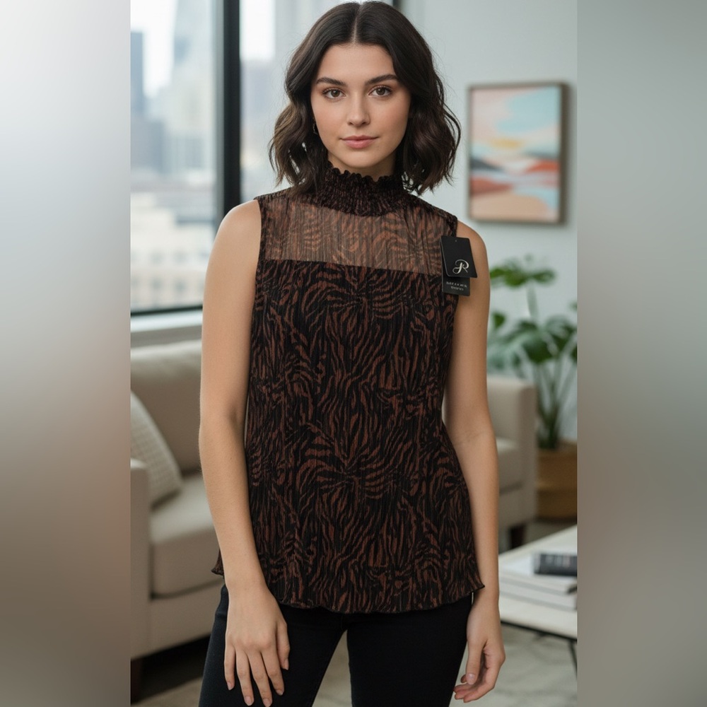 Adrianna Papell Black and Brown Sleeveless Top